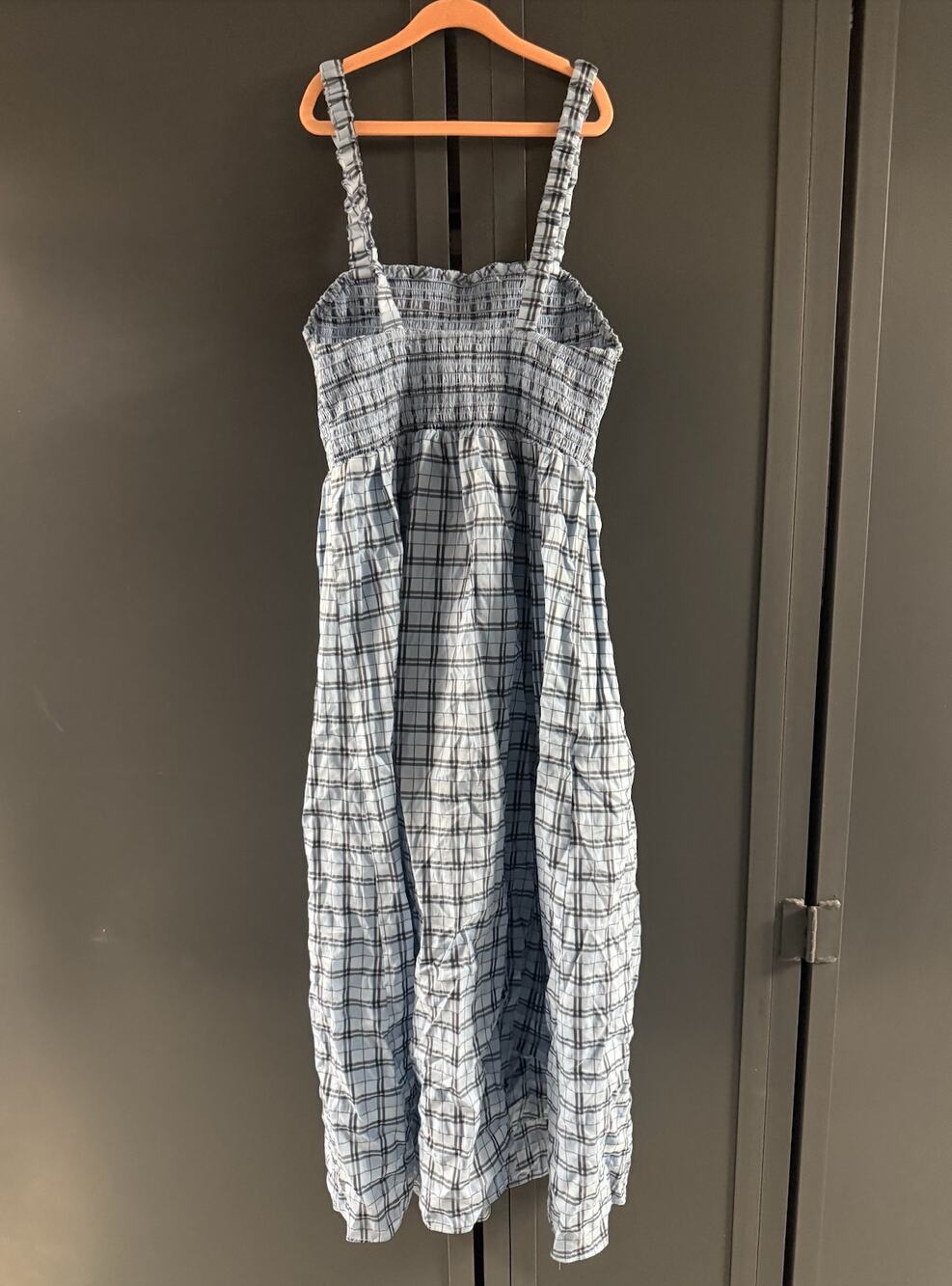 J. Crew Women's Small Blue Plaid Sun Dress Smocked Sleeveless Midi Texttured